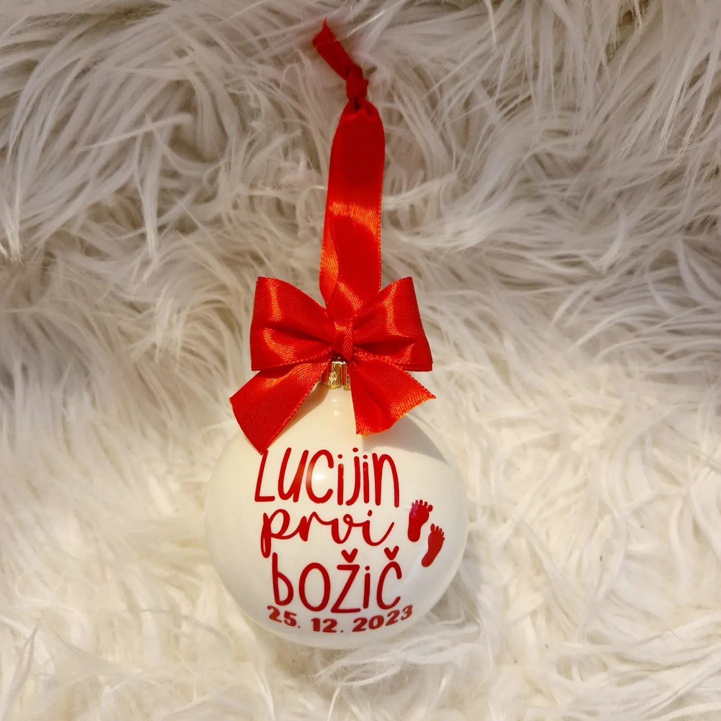 Božična kroglica Moj prvi božič - Bela krem